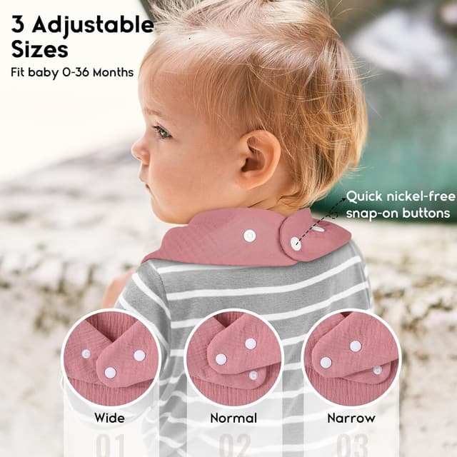 Detalle de Yoofoss Muslin Baby Bibs (10 Pack) – 100% Cotton Dribble Bandana for Teething, Adjustable Snaps