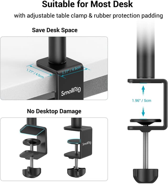 Detalle 1 de SMALLRIG Kamera Light Stand 3488: Tischstativ mit 1/4“-20 Kugelkopf & verstellbarer Tablet-Halterung