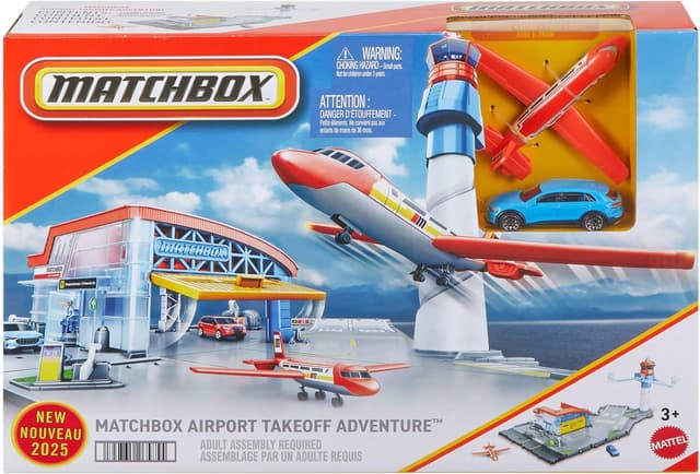 Detalle 2 de Matchbox Coffret Aéroport Tour de Contrôle JBW37 avec voiture Audi en métal et avion en plastique (échelle 1/64)