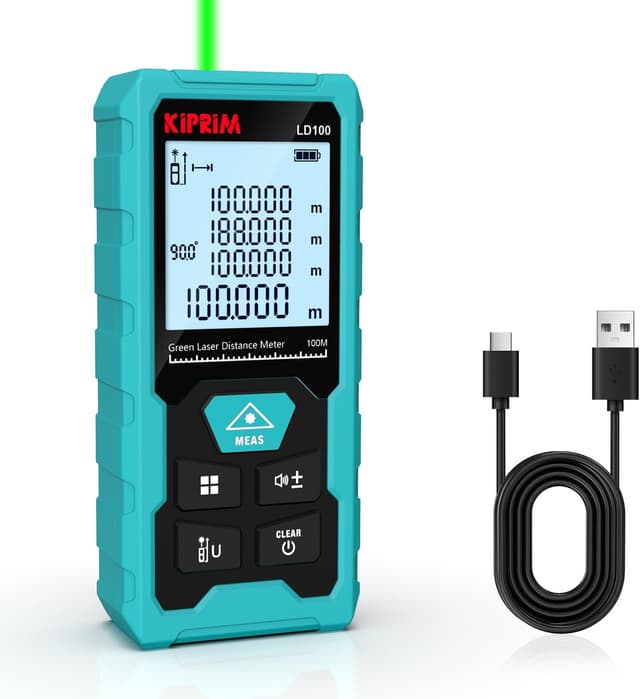 Detalle de Kiprim LD100 Metro Laser Professionale verde fino a 100 m, ±2 mm, Classe II, USB-C ricaricabile
