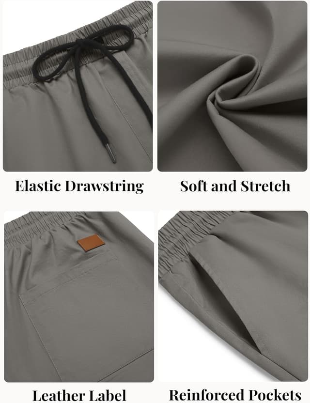 Detalle 2 de COOFANDY Men’s Cotton Casual Shorts with Elastic Drawstring Waist
