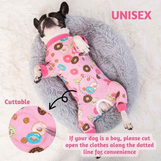 Detalle de Blue Dream Island Dog Surgery Recovery Suit (Male/Female) – Pink Strawberry Onesie for Small/Medium Dogs