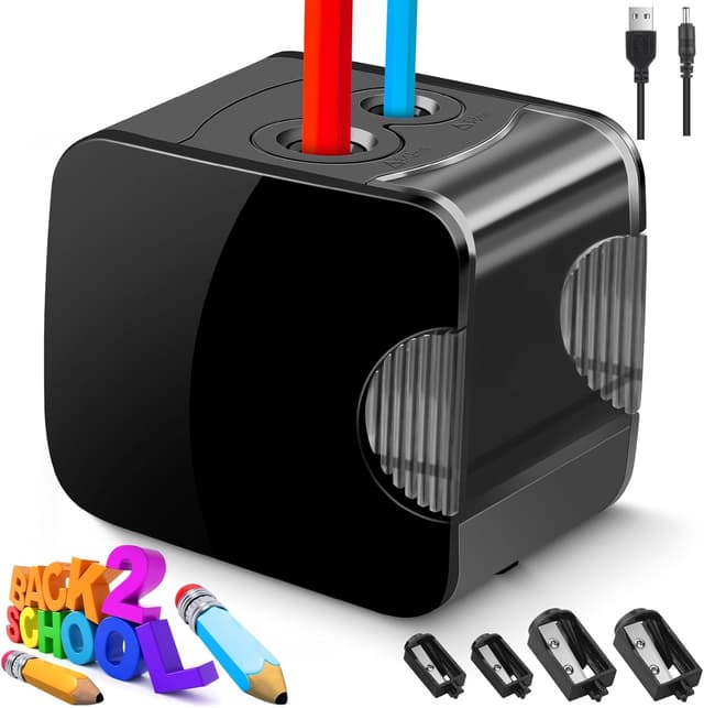 Detalle de Temperamatite elettrico USB professionale doppio foro per matite 6-12 mm con serbatoio e 4 lame di ricambio