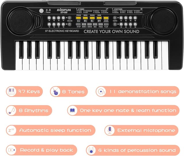 Detalle de Raimy 37 Keys Kids Keyboard Piano (Portable Electronic) for Ages 3+ — Black