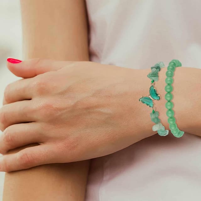 Detalle de 2er-Set verstellbare Schmetterlings-Armbänder mit grünem Aventurin (8 mm) – Damen