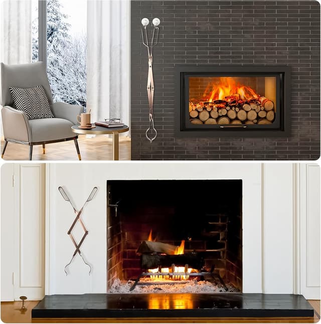 Detalle de Uten pinze per caminetti in acciaio inox, lunghe 64 cm (25,2”): per legna e carbone, uso interno ed esterno