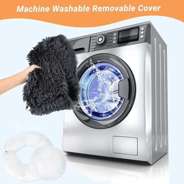 Thumbnail 6 de OKPOW Donut Dog Bed Medium (60cm) with Removable Washable Cover, Anti-Anxiety Calming Plush Pet Bed