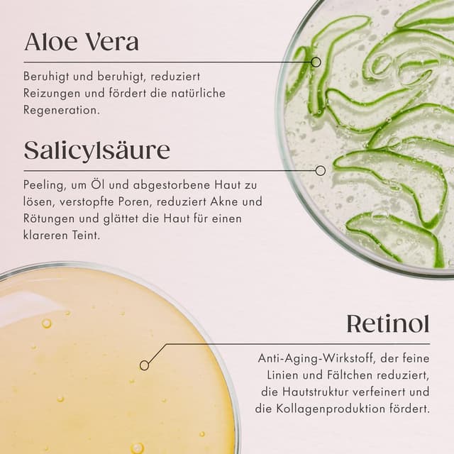 Detalle de Satin Naturel Bio Gesichtscreme 100 ml mit Retinol & organischer Salicylsäure – Anti-Falten und gegen Pigmentflecken