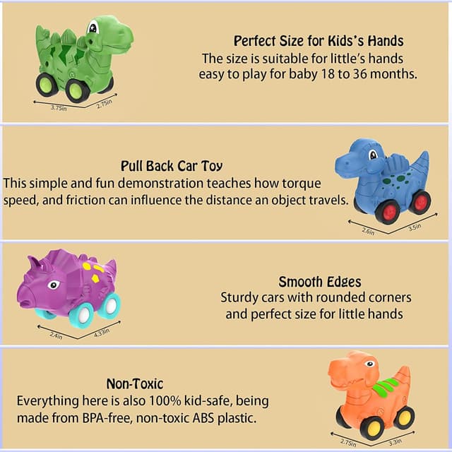 Thumbnail 4 de Veslier Dinosaur Car Toy 4-Pack for Toddlers