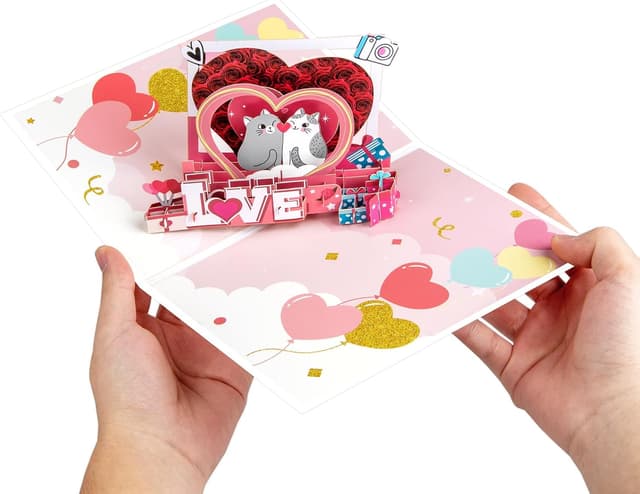 Detalle 2 de Love Frame Katze Pop-up Grußkarten mit leerer Notizkarte & Umschlag – für Liebe, Geburtstag & besondere Anlässe