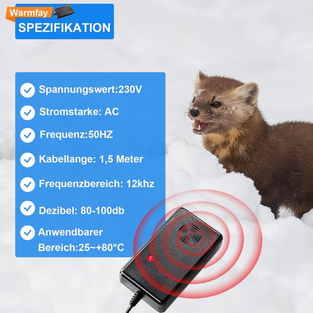 Detalle de Warmfay Marderschreck mit Ultraschall-Stecker – bis ca. 50 m², Vario-Frequenz und Anti-Gewöhnungseffekt