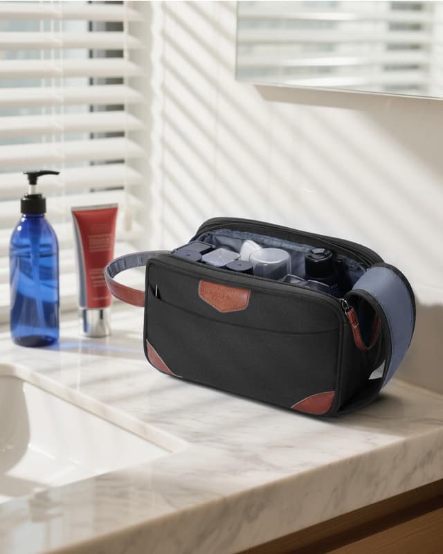 Detalle de ECOHUB Wash Bag for Men – Water-Resistant Travel Toiletry Bag with Wet Pocket (Black)