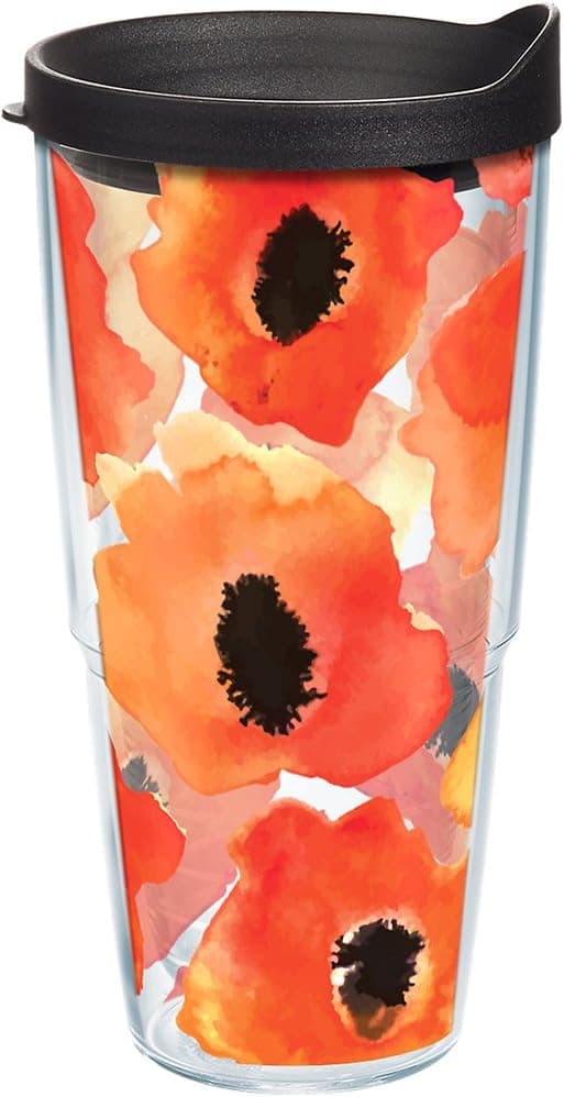 Detalle de Tervis Watercolor Poppy Double-Walled Insulated Tumbler Travel Cup (24oz, Classic)