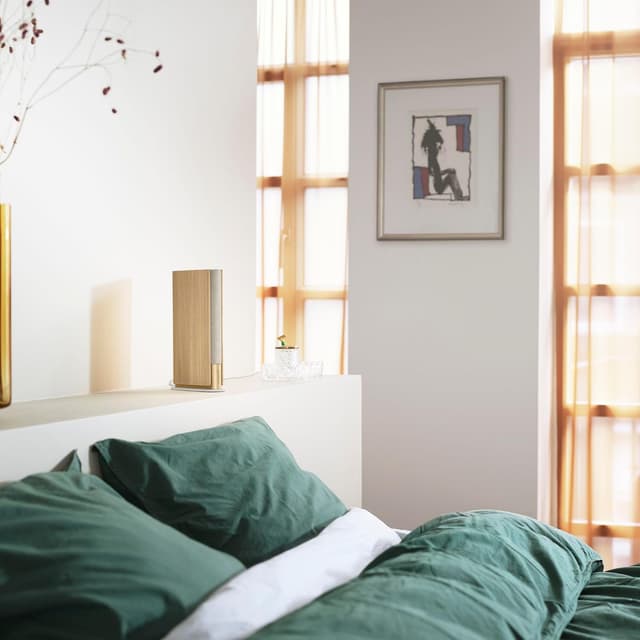 Detalle de Bang & Olufsen Beosound Emerge – schlanker WLAN- und Bluetooth-Regallautsprecher in Gold