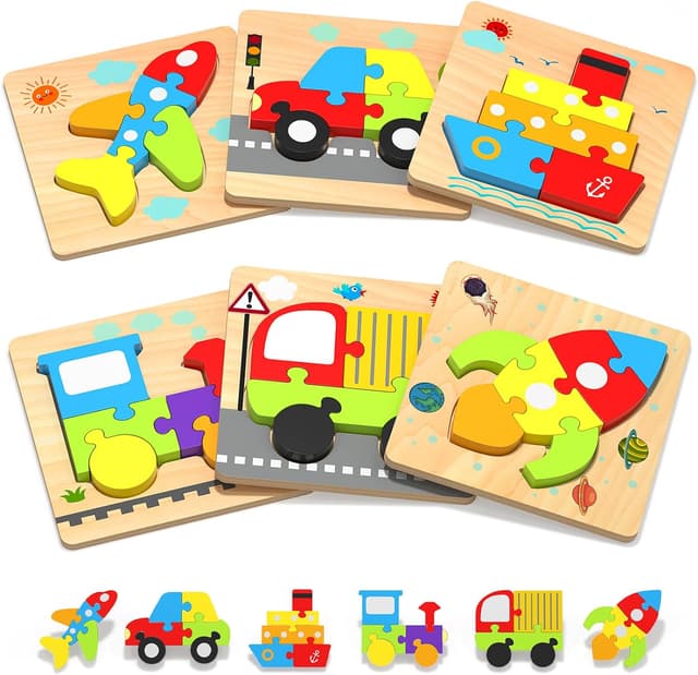 Imagen de Yetonamr Wooden Vehicle Puzzle Set 6 pieces en OfertitasTOP