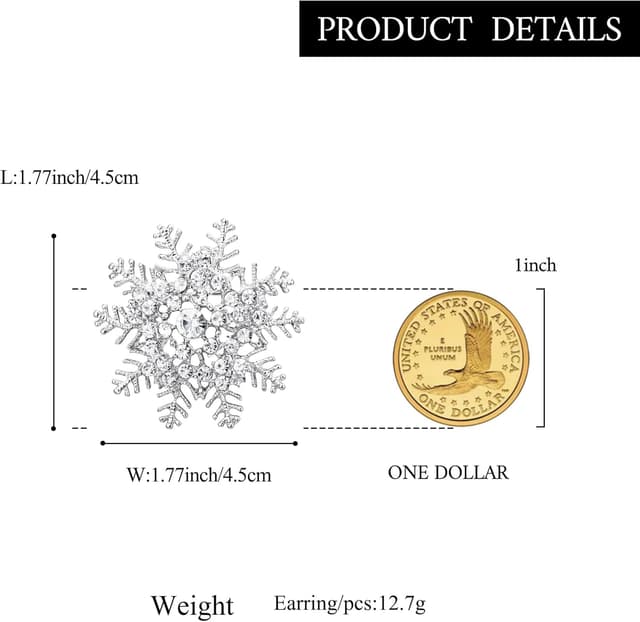 Detalle 1 de Broche flocon de neige strass diamanté Clearine, bijou hivernal pour Noël et fêtes