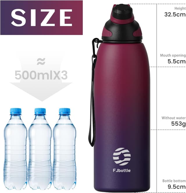 Detalle 2 de Fjbottle stainless steel insulated water bottle with magnetic lid (BPA free, leak-proof) – 600ml to 1.5L