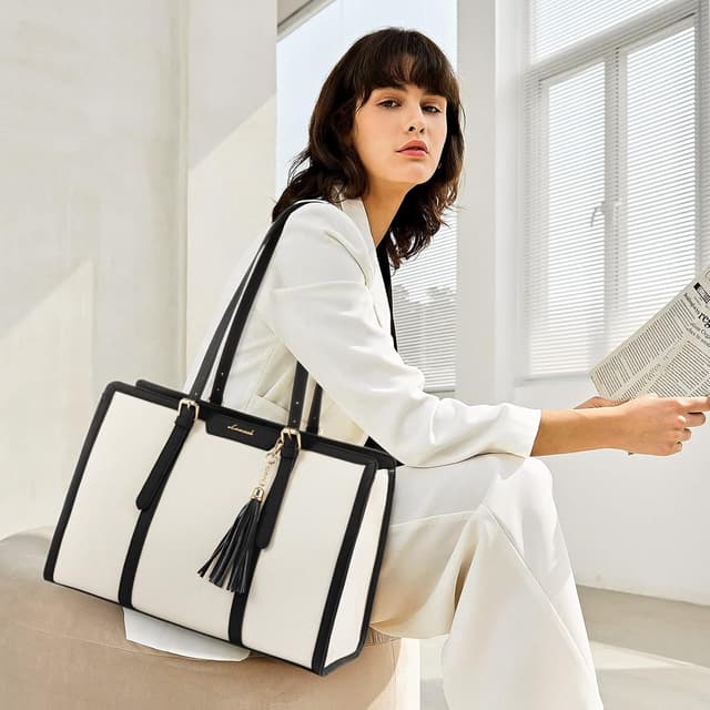 Detalle 2 de LOVEVOOK Laptop Handtasche für 15,6 Zoll – Tote/Schulter-/Crossbody Bag mit Canvas und gepolstertem Laptopfach