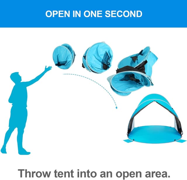 Detalle de Wolfwise Tenda pop-up istantanea per 3-4 persone UPF 50+ Spiaggia, riparo dal sole portatile 220x145x120 cm (Blu/Nero)