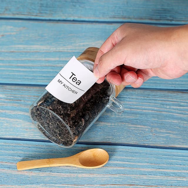 Detalle de Glass Jar with Screw Lid and Spoon (6-Pack, 16 oz) for Loose Leaf Tea, Sugar, Salt, and Overnight Oats