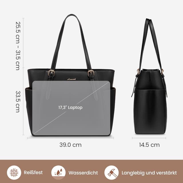 Detalle de LOVEVOOK Damen Handtasche groß – PU-Leder Arbeitstasche mit Laptoptasche für Uni, Büro & Reise