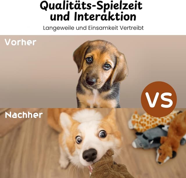 Detalle 2 de Nocciola 2er-Set Hundespielzeug ohne Füllung mit Quietscher – Kuh & Reh
