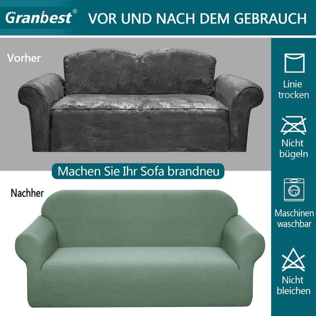 Detalle de Granbest Copridivano elasticizzato impermeabile in spandex con gommapiuma antiscivolo (3 posti, salvia)