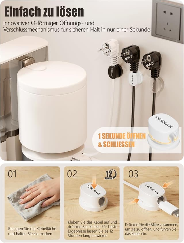 Thumbnail 5 de Tesmax Kabelhalter Selbstklebend 360°