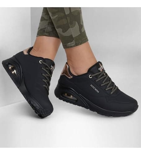 Detalle de Skechers Mujer Uno Shimmer Away Trainers en Black Durabuck con detalles Rose Gold (EU 38)