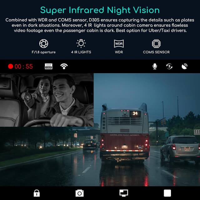 Detalle 2 de COOAU D30S 4K Dash Cam with GPS