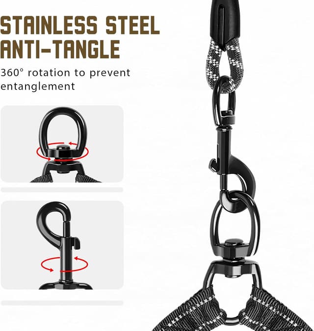 Detalle de Blanlody double dog lead for walking 2 dogs: no-tangle bungee split lead with reflective design