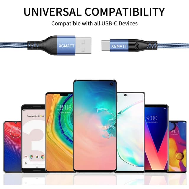 Detalle de USB-C Kabel 1 m im 5er-Pack (Nylon, Schnellladen & Datenübertragung) – für Samsung, Huawei, Sony, Pixel & mehr