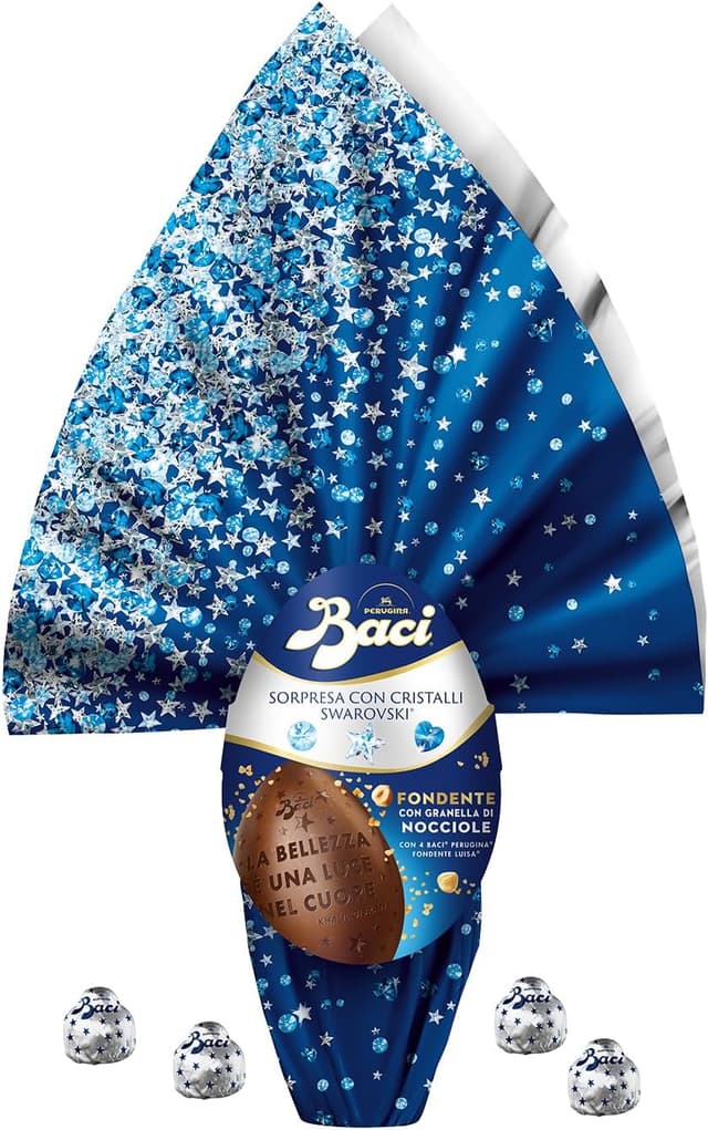 Detalle de Baci Perugina Uovo di Pasqua 2026 al cioccolato fondente con granella di nocciole, 310 g