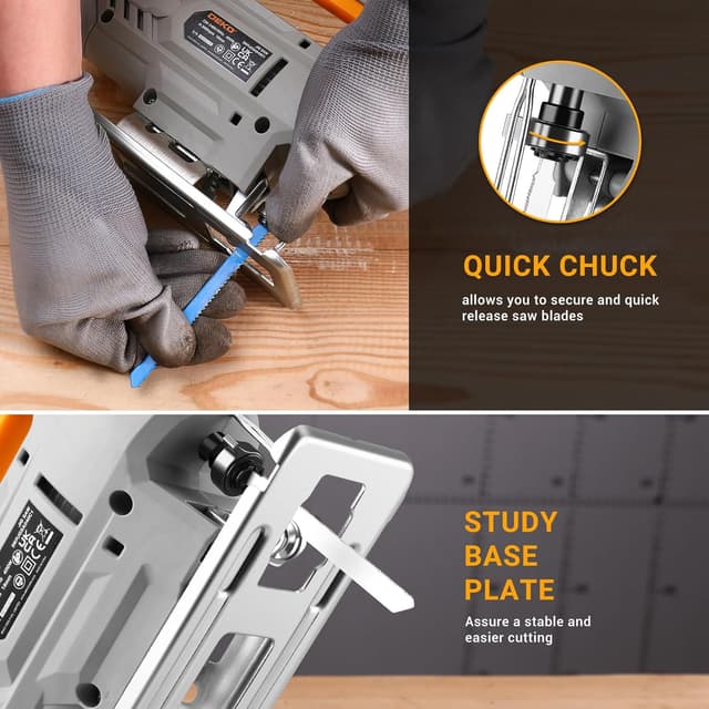 Thumbnail 3 de DEKOPRO 400W Electric Jigsaw Tool (Variable Speed 0–3000 SPM) with ±45° Bevel Cutting & 8 Blades