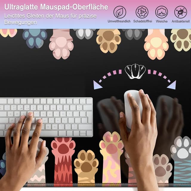 Detalle de XXL-Mauspad (900 x 400 mm) mit wasserdichter Beschichtung & Anti-Rutsch-Gummibasis – Schreibtischunterlage fürs Gaming