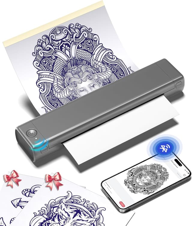Detalle de Phomemo M08F Tattoo Stencil Drucker (Bluetooth, Thermodruck) inkl. 10 Transferpapier