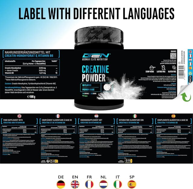 Thumbnail 6 de Creatin Monohydrat Pulver (500 g, 146 Portionen) – mikrofein & vegan