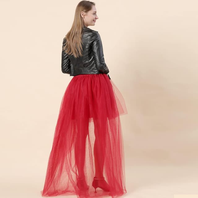 Detalle de CAMDOM Damen Steampunk High-Low Tutu Rock asymmetrisch mit Mesh & Schwalbenschwanz-Optik