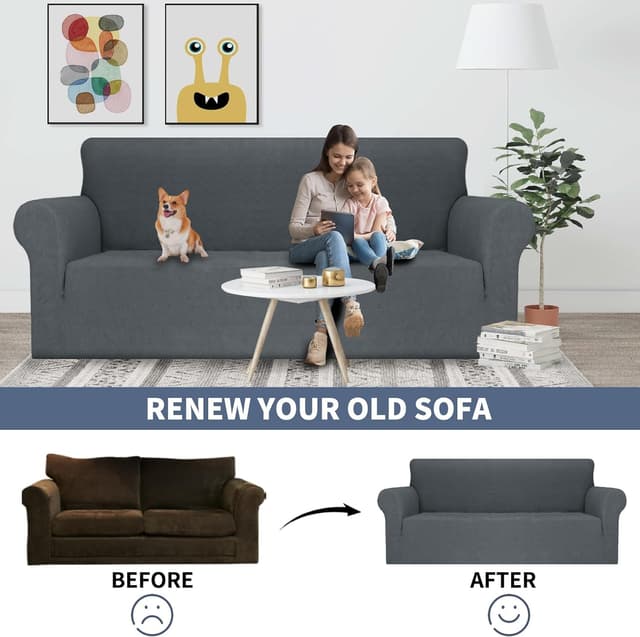 Detalle de Ystyle copridivano 3 posti con braccioli super elasticizzato, antigraffio e antiscivolo grigio scuro