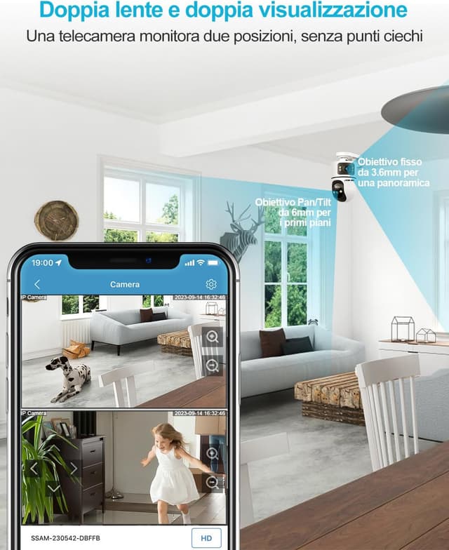 Detalle 2 de GENBOLT Telecamera Wi‑Fi per interni con doppio obiettivo 360° e rilevamento umanoide/animali