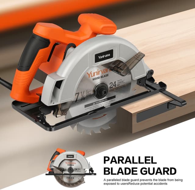 Detalle de Yunirvana 1400W High-Speed Circular Saw (6000 RPM) with 185mm Blade, Adjustable Depth & Angle