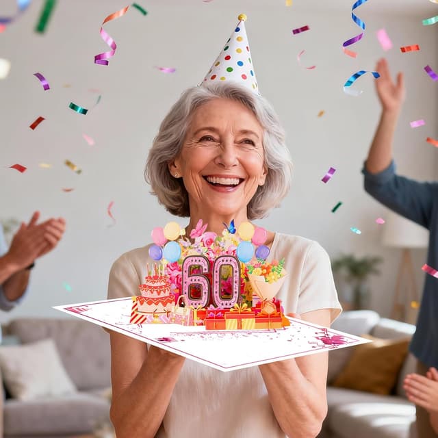 Detalle de Awrmoo 60th Birthday Cards for Women – 3D Pop Up 60th Card with Rose Gold 1966 Gilded Cover