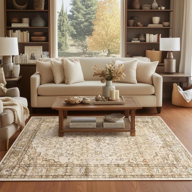Detalle de Topfinel Rugs Living Room Large 160x230cm Boho Beige Washable Faux Wool Rug