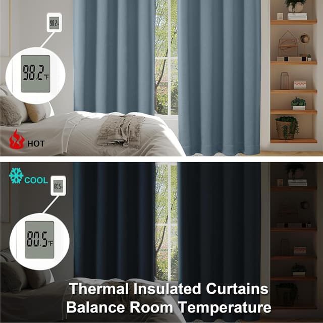 Detalle 2 de Simplebrand Ava Stone Blue Short Blackout Curtains (2-Panel Set) – Thermal Insulated Bedroom Drapes, 45 Inches Long