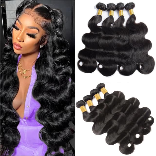 Detalle de 16A Human Hair Bundles (18/20/22/24 inch) Body Wave 4 Bundles — Unprocessed Brazilian Virgin Hair, Natural Black