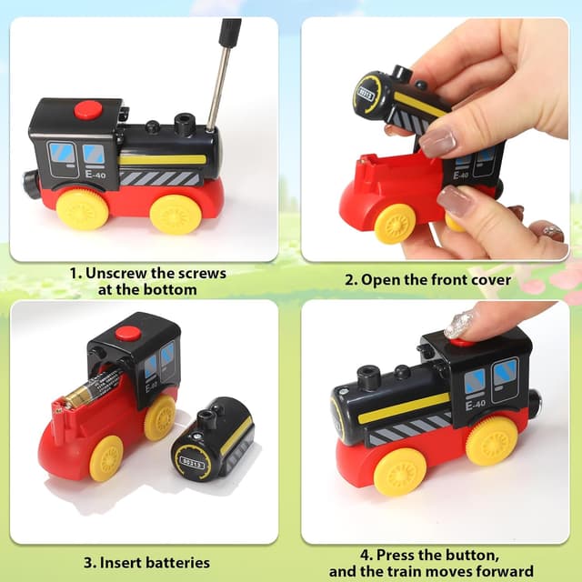 Detalle de XIAPIA Wooden Train Set for Toddler (Farm Theme) – 38-piece track set with magnetic and battery train