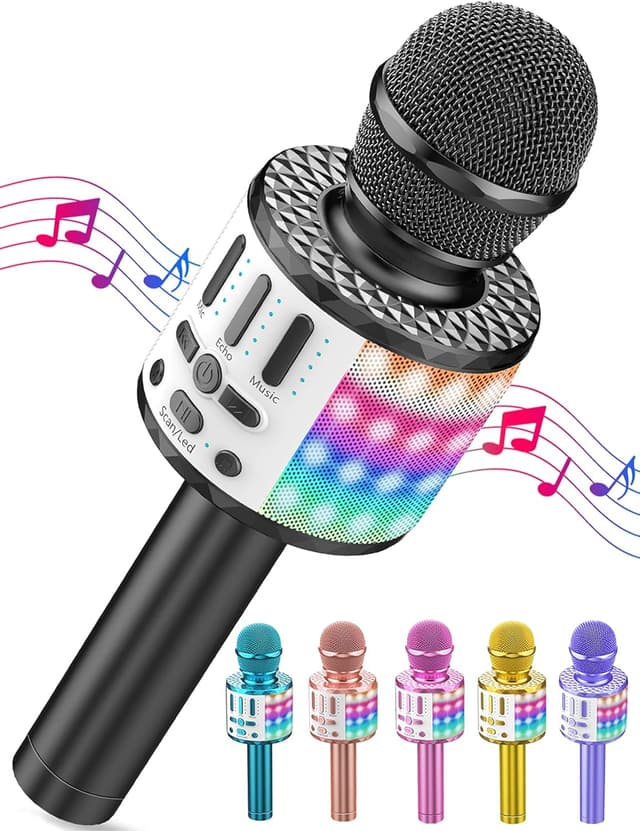 Detalle de MicQutr Karaoke Mikrofon mit Bluetooth, LED und 5-Watt-Lautsprecher – Heim-KTV für Kinder und Familie