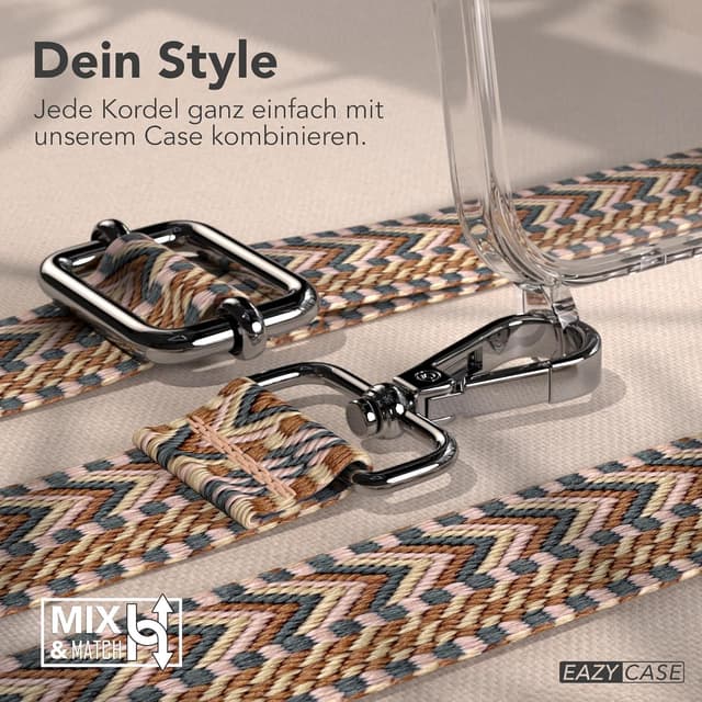 Detalle 2 de EAZY CASE Handykette mit verstellbarem Taschenband (90–145 cm) und Silikon-Hülle – Braun/Silber