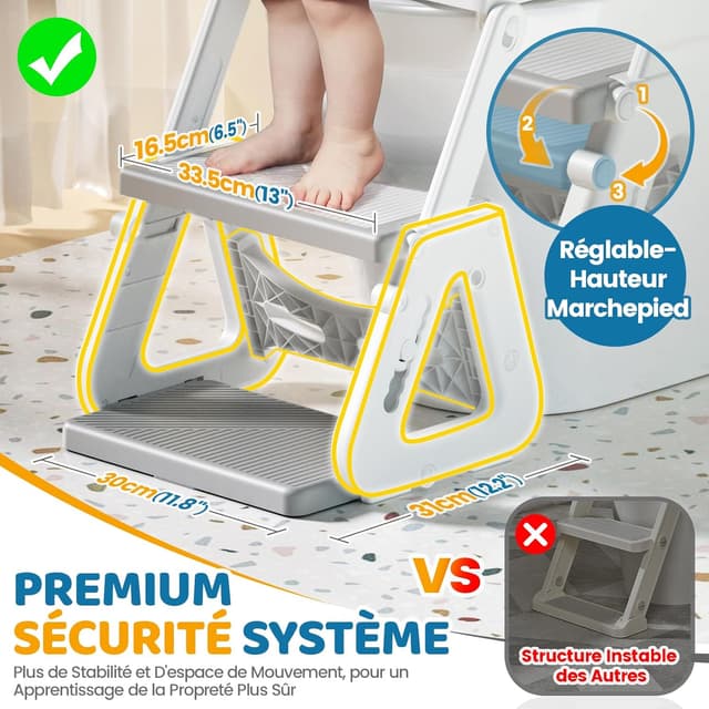 Detalle 2 de Orzbow Reducteur Toilette Enfant avec Marche 7 niveaux đźš˝