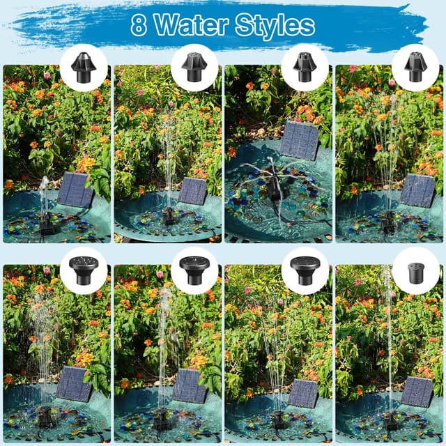 Detalle 2 de Yzert Solar Springbrunnen 1,8W (Glas) 2026 Teichpumpe mit 8 Effekten und 3 m Kabel – schwimmende Fontäne für Garten & Vogelbad